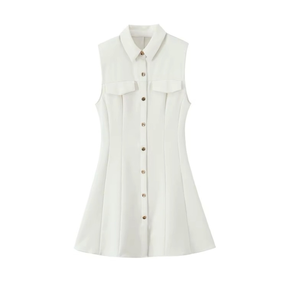 Zara courthouse large button Cream white wedding Sleeveless Mini Dress